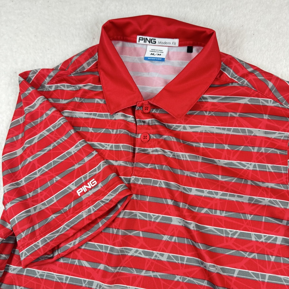 PING Polo Shirt Mens Size M Red Striped SensorCool Modern Fit Golf Performance